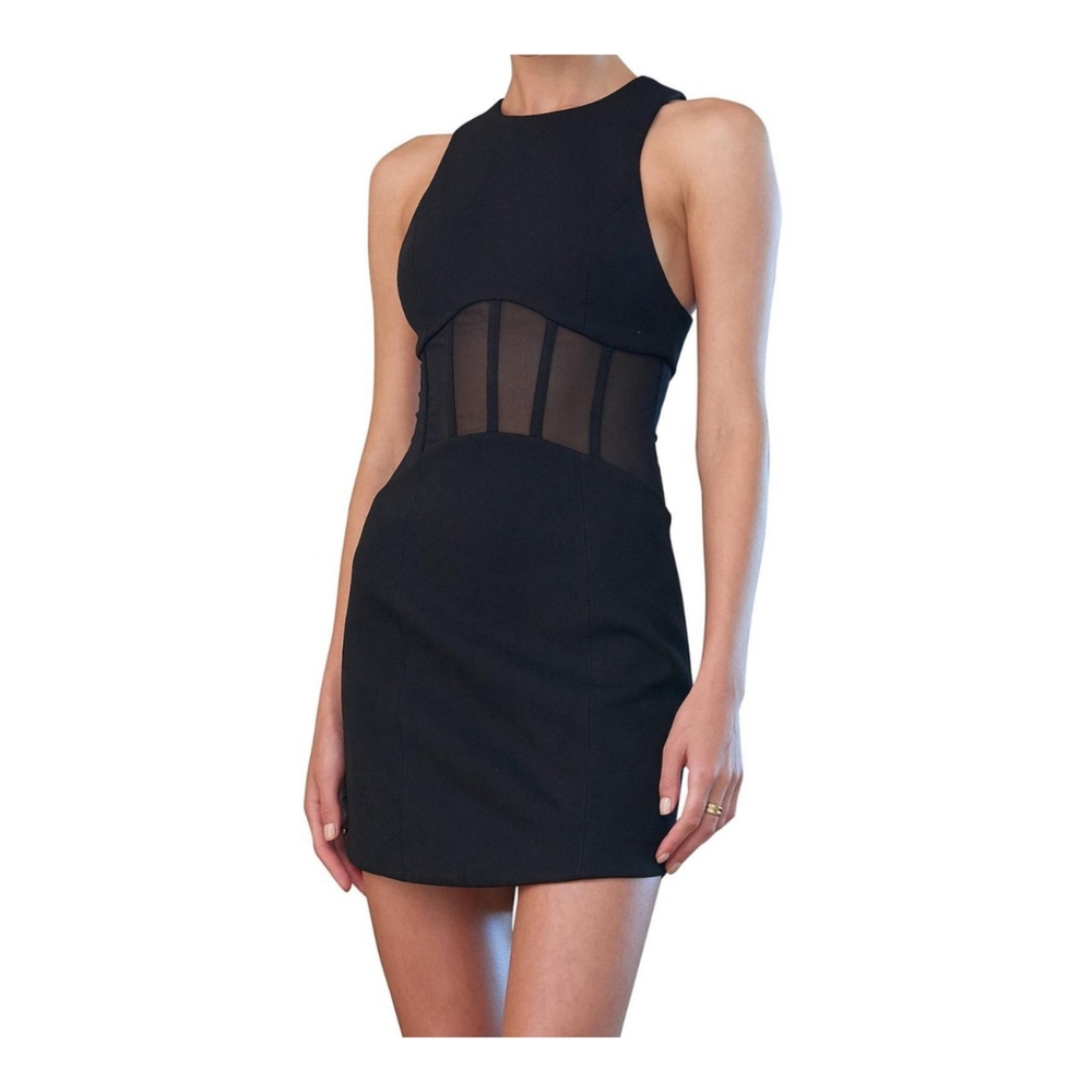 Misha Coco Black Mesh Sheer Corset Mini Dress